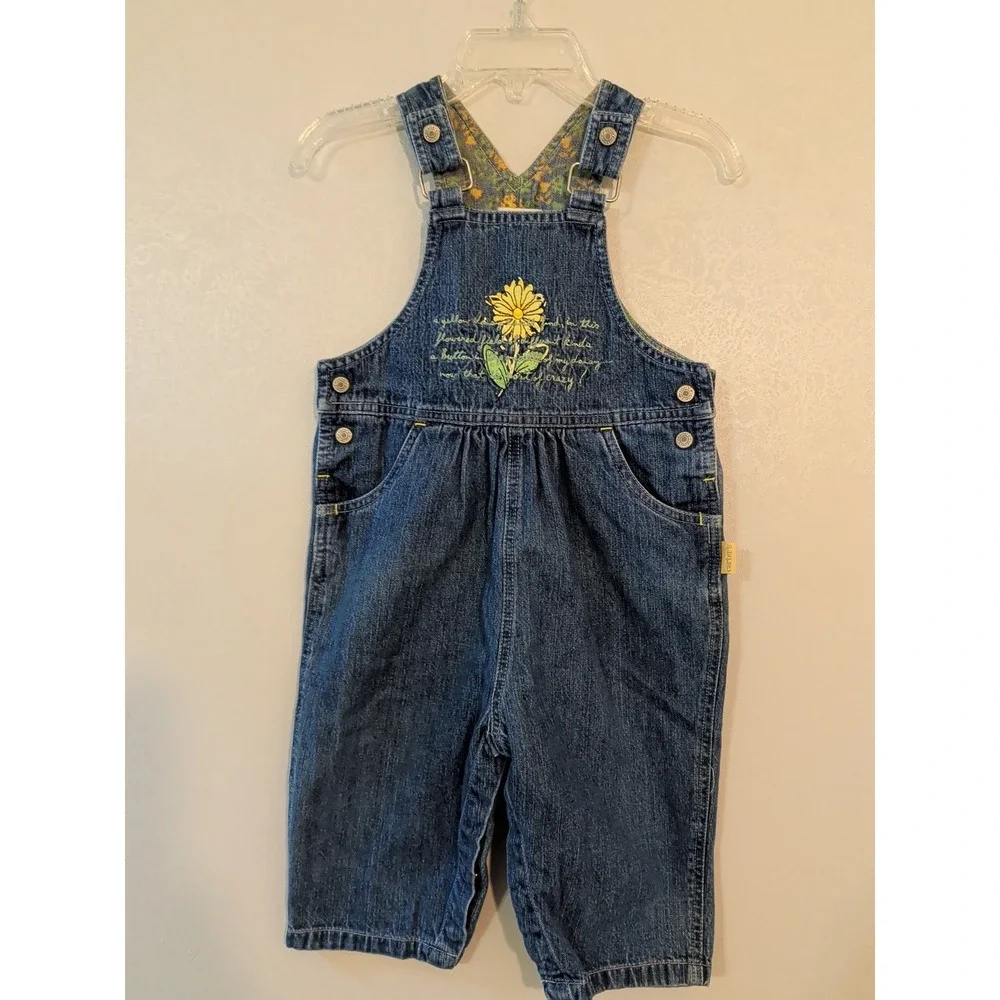 Vintage Carters Kids Denim Sunflower‎ Overalls Medium Wash Blue 12-18M